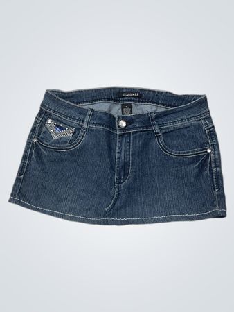 Minirock aus blauer Denim für Damen mit Strassverzierungen