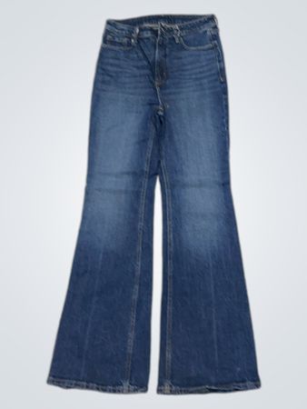 Blue flare jeans with embroidered butterfly and floral patches