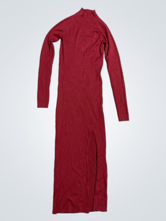 Geripptes Mock-Neck Langarmkleid mit seitlichem Schlitz