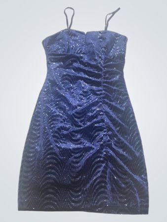 Emerald Sundae Blaue Rüschende Pailletten Mini-Kleid