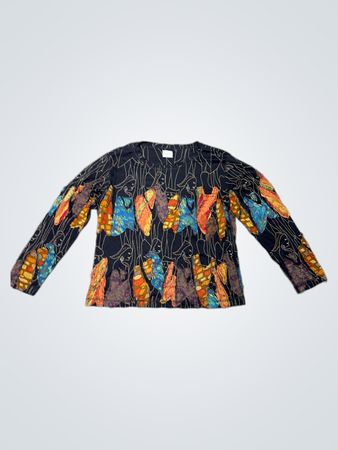 Chico's Schwarzes Langarm-Oberteil mit verzierten Print
