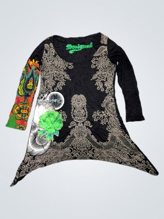 Desigual Langarm asymmetrisches Tunika-Top