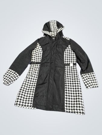 Giacca con cappuccio a scacchi bianco e nero Midnight Velvet da donna