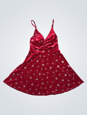 Rotes Samt-Minikleid mit Sternenprint