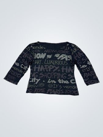 Schwarzes Langarm-T-Shirt mit durchgehendem Textprint