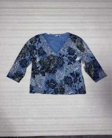 Patrice Bréal blaues Paisley-Oberteil mit Pailletten