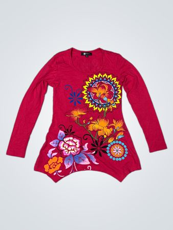 ZELIA Damen Pinkes Blumen-Langarmshirt