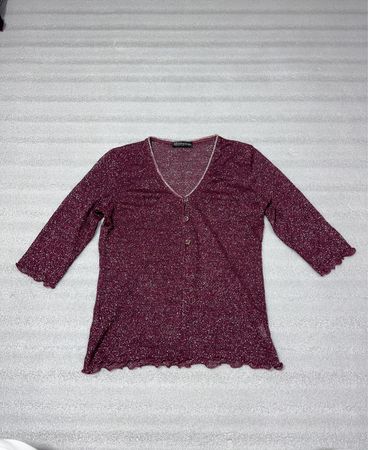 Maretta Women's funkelnder V-Ausschnitt-Cardigan mit Rüschensaum