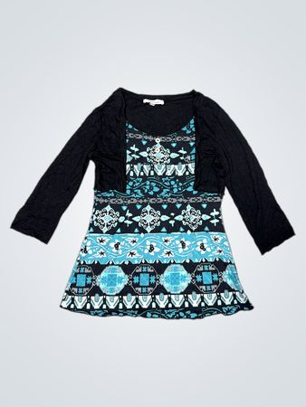 Affinités ARMAND THIERY Damen schwarzes und blaues gemustertes Top mit Cardigan