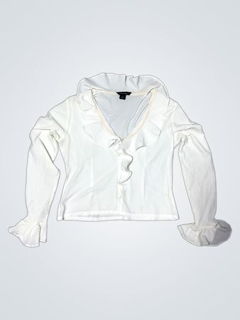 Moda International Weiße Rüschige Langärmelige Bluse