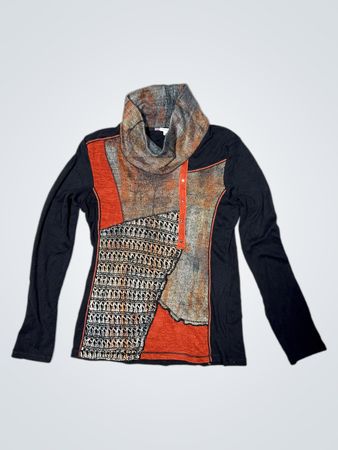 DPM Du Plaisir a la Mode Damen Langarm-Schalkragen Patchwork-Top Größe 1