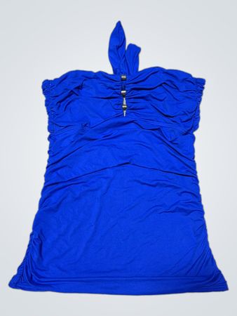 Carmen Marc Valvo Swimwear blaues gerafftes Neckholder-Top