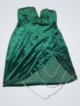 Band of Stars Green Velvet Trägerloses Kleid mit Strassdetail