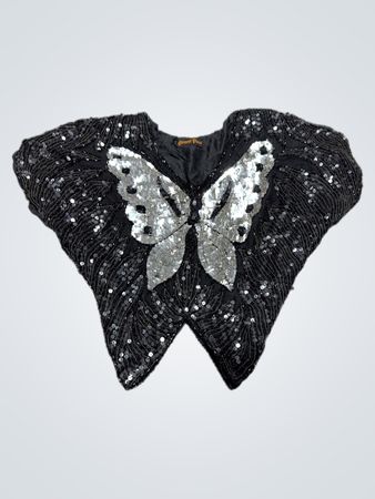 Guevo00e9rard Paul Black Pailletten-Schmetterling-verzierte Bolero-Jacke