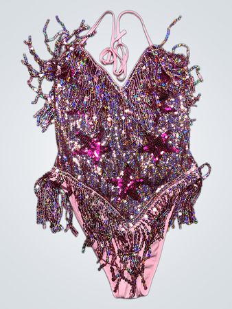 Rosa Paillettenfransen-Body