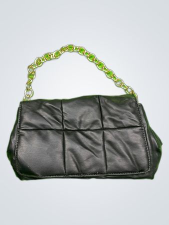 Black Puffer Bag with Chain Strap