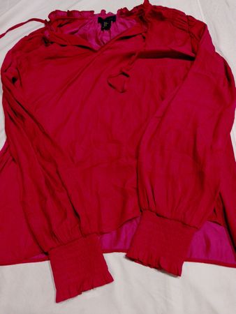 BCBG Max Azria Red Ruffle Sleeve Blouse