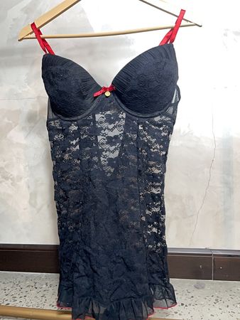 Jessica Simpson Black Lace Chemise with Red Straps