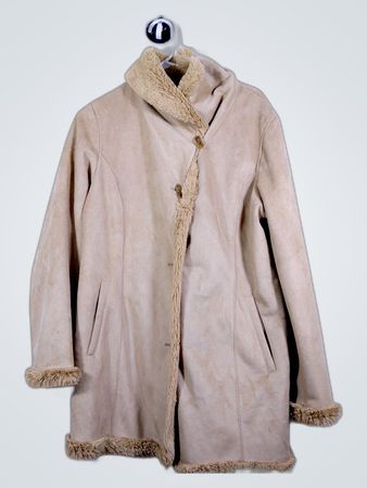 Jones New York Beige Shearling Trim Coat