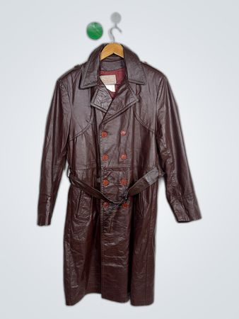 Brauner Leder-Trenchcoat