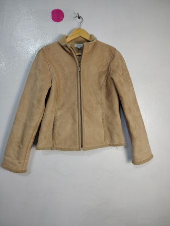 Charter Club Beige Faux Suede Zip-Up Jacket