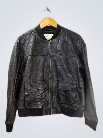 Treasure & Bond Black Leather Bomber Jacket