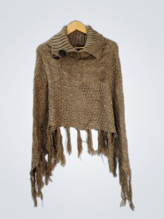 Unbranded Brauner Fransenstrickrollkragen