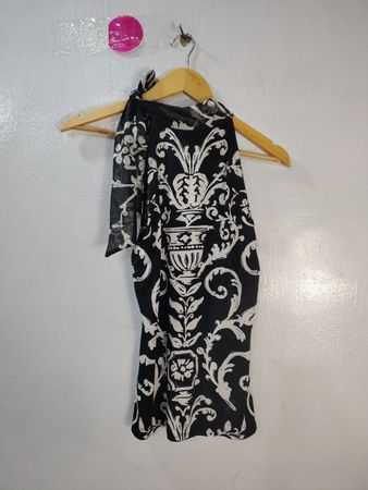 White Black Printed Halter Blouse