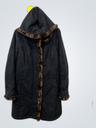 Black Fur-Lined Hooded Coat