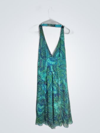 Blue Green Paisley Halter Dress