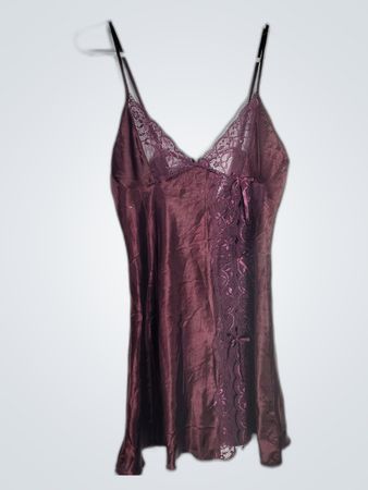 Purple Satin Slip Dress with Lace Trim