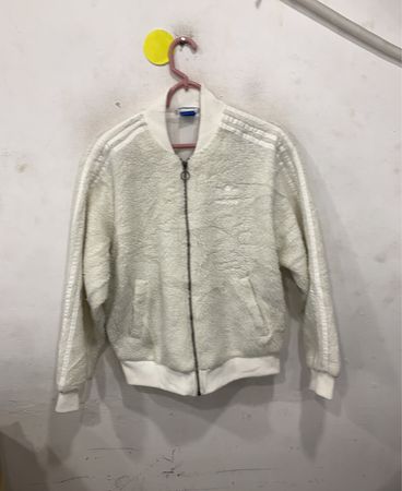 Adidas White Fleece Bomber Jacket