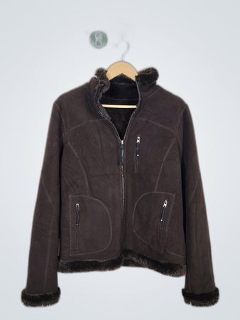 Brown Fleece Jacket with Fur Trim