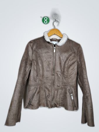 New York & Company Faux Leather Fur Trim Jacket