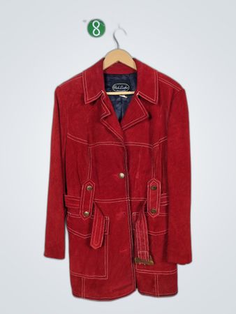 Red Leather Jacket with White Stitching