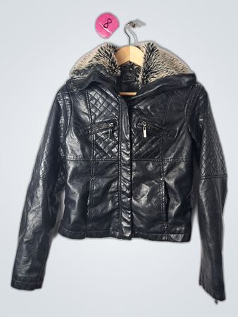 Black Leather Jacket with Fur Trim