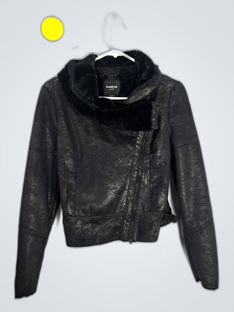 bebe Cropped Faux Leather Jacket with Fur Collar
