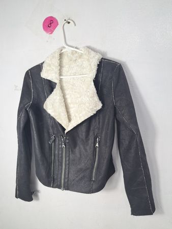 Black Leather Jacket with White Fur Lining