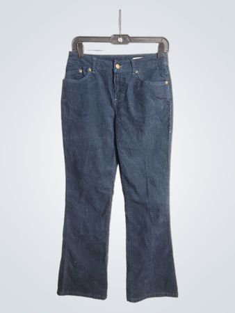 Pantalons en velours côtelé bleu foncé avec étiquette extensible