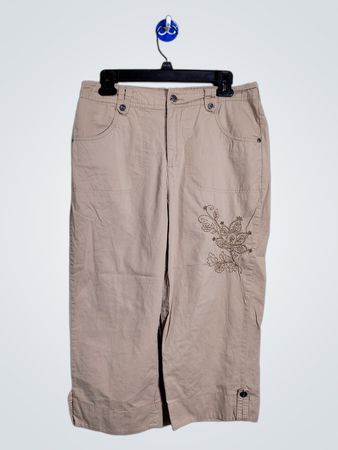 EDITIONS Damen Beigefarbene Capris mit floraler Stickerei