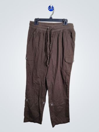 pantalons cargo en mélange de lin brun pour femme man tuchin taille 12 petite
