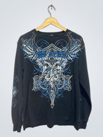 Schwarzes Langarmshirt mit Schädel- und Flügel-Graphic