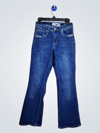 Jeans Bootcut Bleus ANGEL Femme avec Poches Décorées