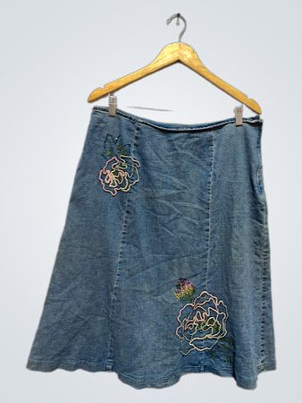 MAY MILISSA Denim Skirt with Floral Embroidery