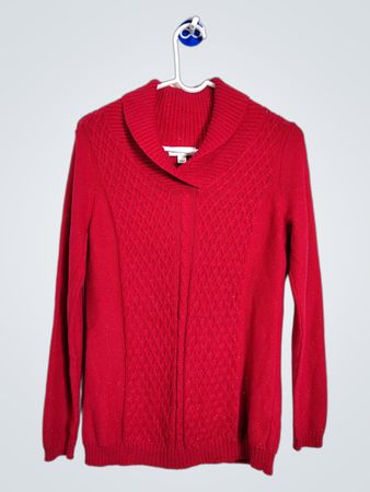 「STUDIO WORKS Red Sparkle Cable Knit Sweater」