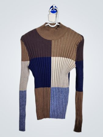 YAI New York Colorblock Rippen-Pullover mit Stehkragen