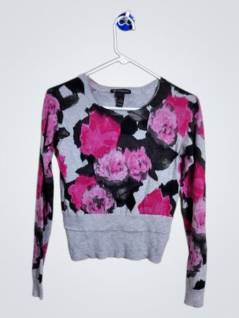 INC International Concepts Grauer Blumenmuster Rundhals-Pullover