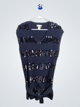 J.J. BassのGlimmer レディース スパンコール ストライプ Vネック ノースリーブ セーター ベスト ベルト付き