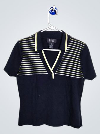 T-shirt tricoté à col rayé bleu marine R.E.A.L. CLOTHES