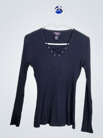 Hooked Up by XOXO Ribbed Lace-Up Sweater